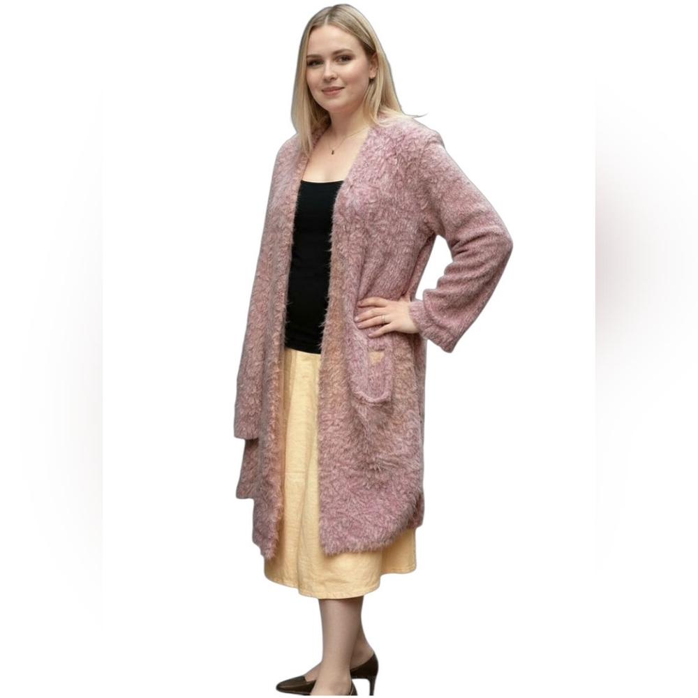 Lauren Michelle Long Cardigan Sz 2XL LAVENDER Fluffy Sweater Coverup Casual